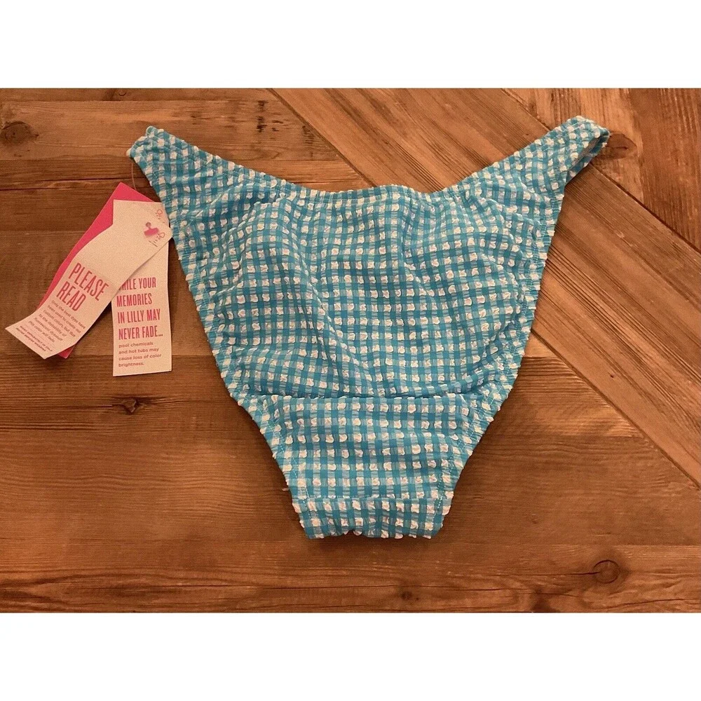 Lilly Pulitzer Pico High Cut Bikini Bottom Plaid Blue Size 4 Turquoise NWT‎ $78